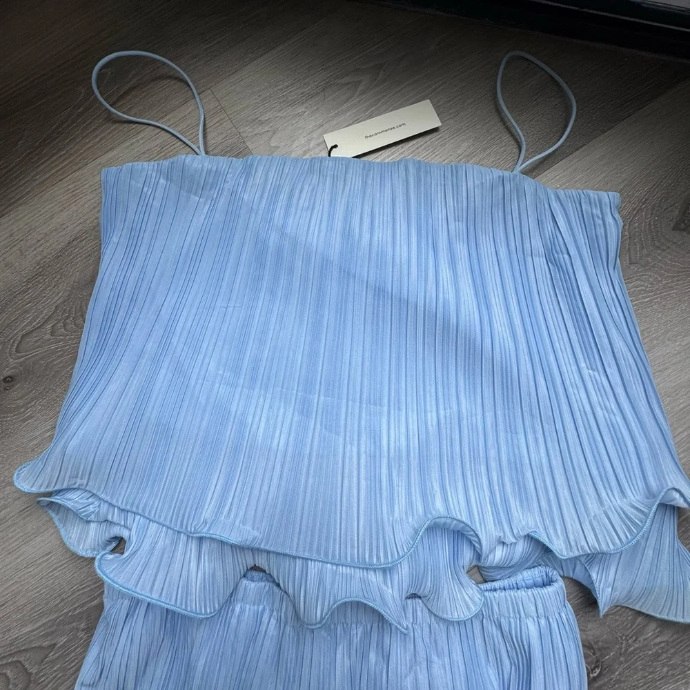 Commense Pleated layered Blue Ruffle Skirt Set size L new - Picture 3 of 5
